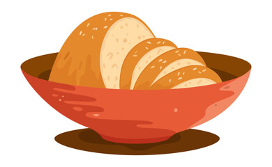 Bread vector illustration. Pieces of bread in a bowl.