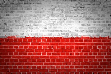 Fototapeta na wymiar Shot of the Poland flag painted on a brick wall in an urban location