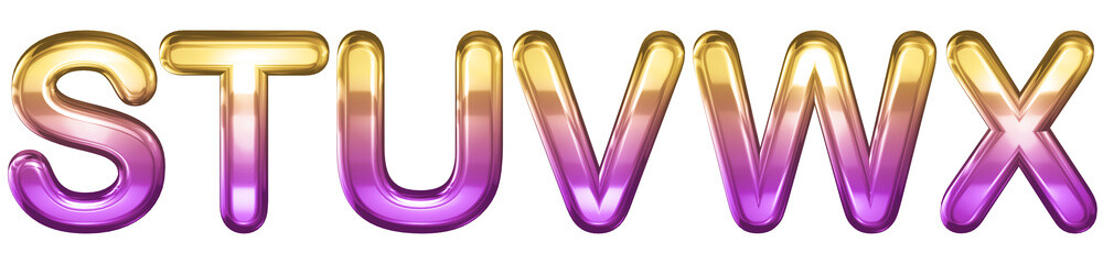 3d letter font gold purple S, T, U, V, W, X