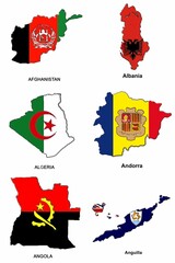 Collection of map-shaped flags of the world