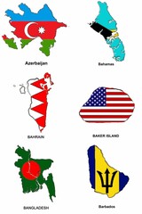 Collection of map-shaped flags of the world