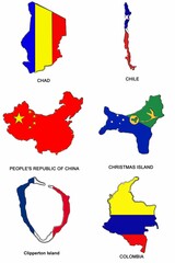 Fototapeta premium Collection of map-shaped flags of the world