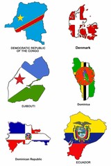 Fototapeta premium Collection of maps of different countries isolated on a white background