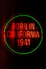 Sign text 'born in california' with neon lights