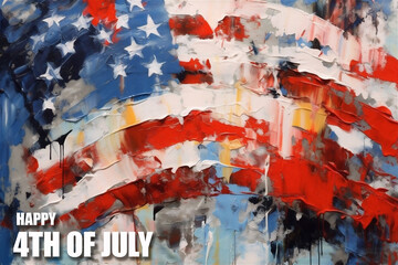 American flag painted on wall for independence day 4th July illustration, created using generate AI tools