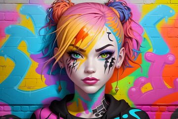Fototapeta premium portrait of a girl , colorful painting , e girl