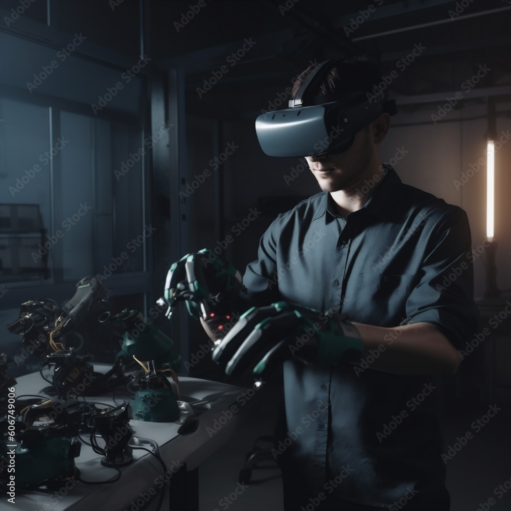 Aufkleber man technology robot artificial glasses future three-dimensional innovation virtual robotic engineer