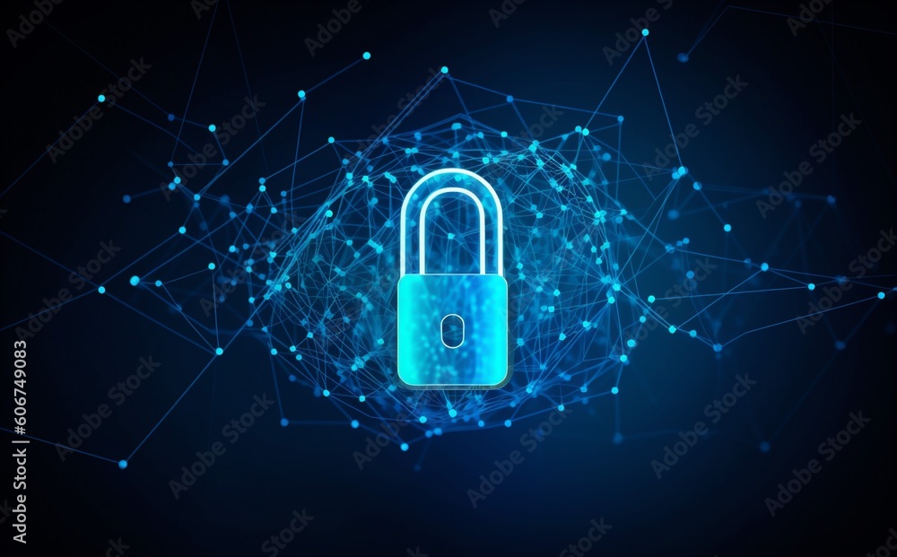 Poster cyber system technology protection digital network information security lock cyberspace. generative 