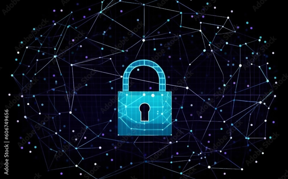 Poster network information digital system cyber protection cyberspace lock technology security. generative 
