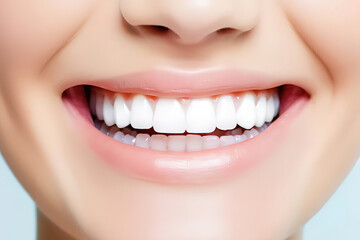 Tooth whitening, perfect white teeth close up, female toothy veneer smile, dental care and...