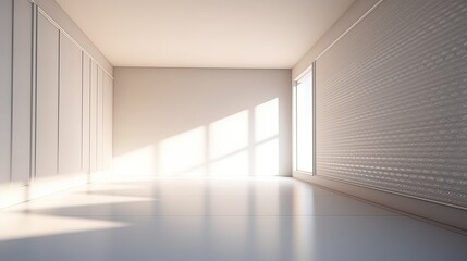 Beautiful light empty wall in a room with a perspective. Minimalistic interior background for presentation