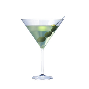 Martini cocktail with olives isolated on transparent background.