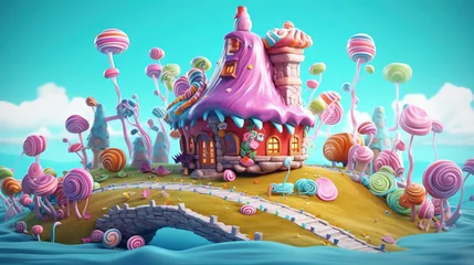 Gordijnen 3D fantasy landscape candy land © Absent Satu