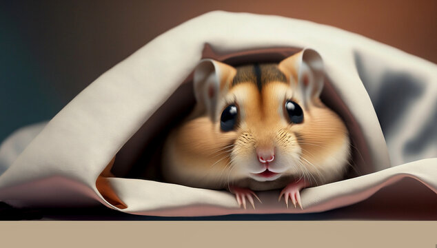 cute hamster hiding behind the cloth