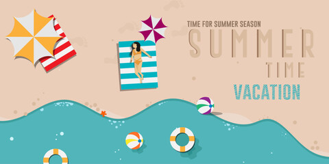 Summer vacation Time for the summer season on the beach concept. Summer poster design vector illustration.