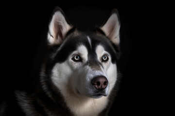 Obraz premium An AI generated illustration of a noble husky in front of a black background