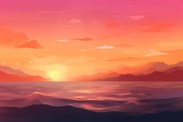Fototapeta na wymiar Ai generated illustration of sunset over the ocean