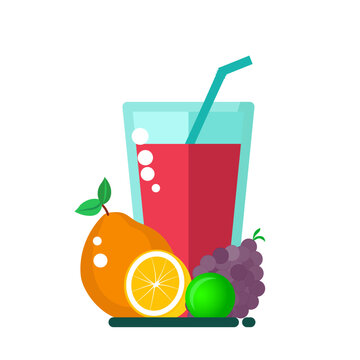 Fruit juice with bunch of fruit flat style clip art vector image