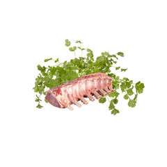 Fresh pork ribs on parsley isolated transparent background