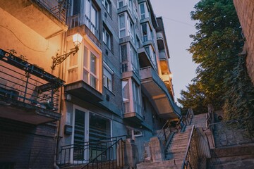 Stairs in Ponty Street in Budapest in summer