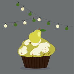 Flat Design Illustration with Pear  Muffin and Decoration 
