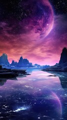 landscape in water and ice with milky way Generative Ai