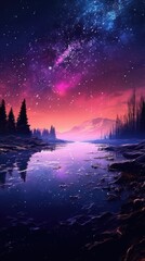 landscape in water and ice with milky way Generative Ai