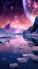 landscape in water and ice with milky way Generative Ai