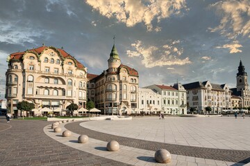 Square of the Oradea on the sunrise in Romania