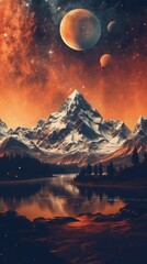 wallpapers of the mountains and planets Generative Ai