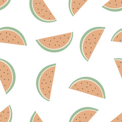 summer seamless pattern with cartoon watermelons. colorful vector, flat style. hand drawing. design for fabric, textile, print, wrapper.