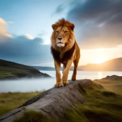 Foto op Canvas portrait of a lion, photo of a lion isolated on a beautiful background Ai Generated © MALIK