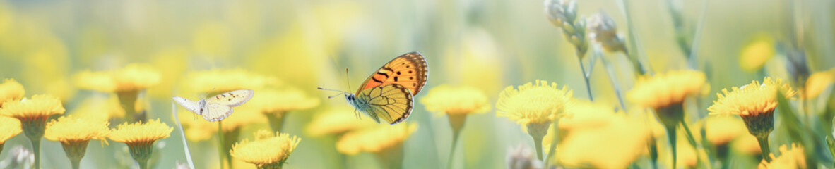 Multicolor butterfly sitting on a yellow flower