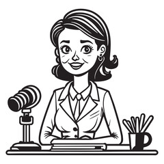 Female Journalist vector Clipart, Line art women Journalist, Journalist Silhouette