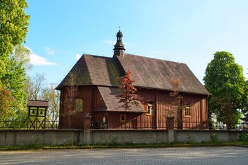 Dating from the mid-18th century, the wooden church of St. Marcin in Slupno, Poland