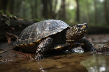 Obraz premium Spur thighted turtle Testudo graeca in natural habitat, Generative ai