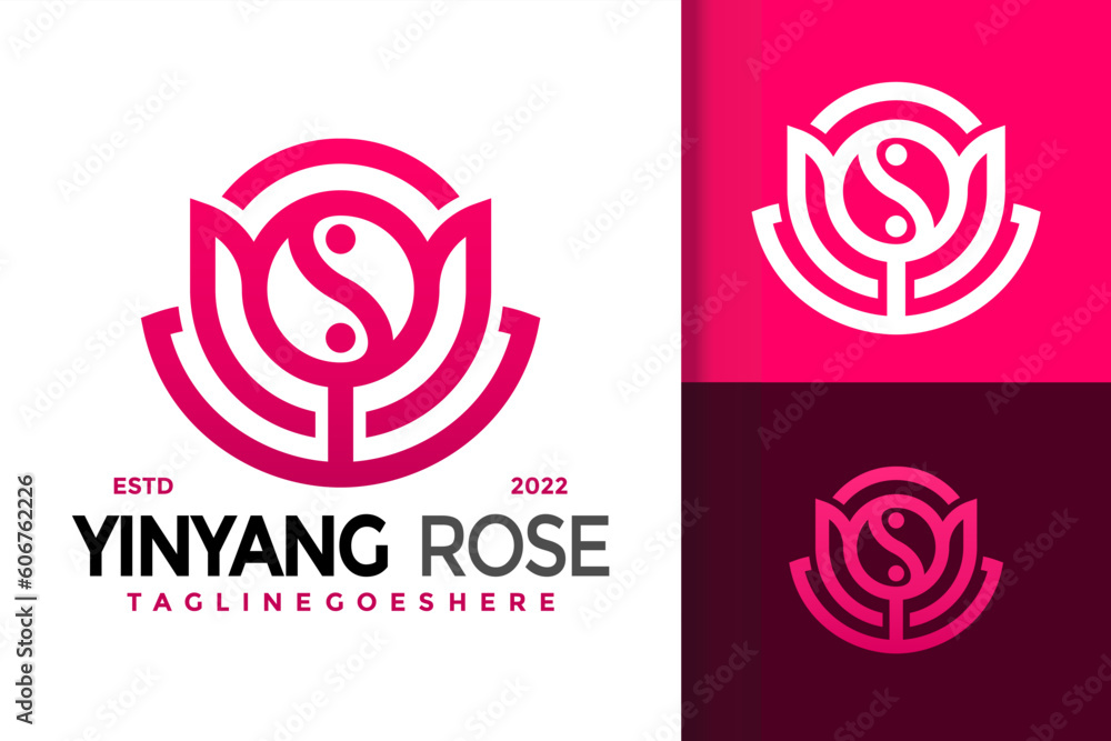 Poster vector design template in a simple modern style with a pink and white logo similar to a yin and yang