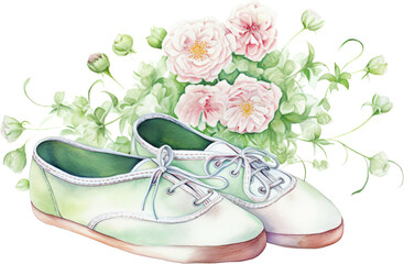 sneaker with flowers watercolor isolated