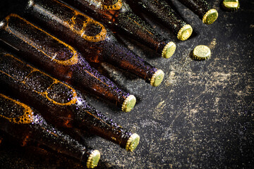 Fresh beer in closed bottles.