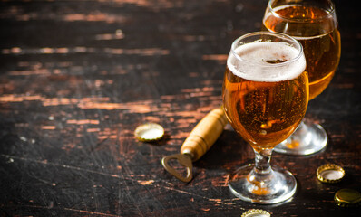 Glasses with fresh beer.