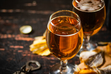 Beer and dried fish.