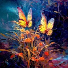 Obraz na płótnie Canvas butterflies on flowers