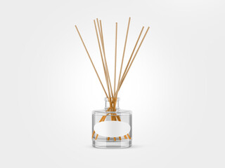 Perfume bottle with scented sticks, mockup with isolated background to be cut out, which can be used for label project presentations.