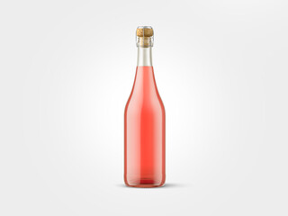 Rose bottle wine Champagne mockup, blank on isolated background