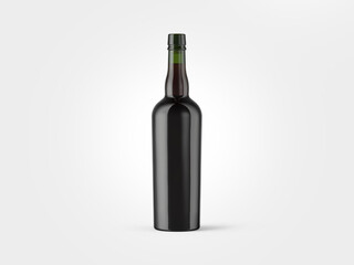 bottle of wine, champagne, cider or beer, dark brown, mockup with isolated background to be cut...