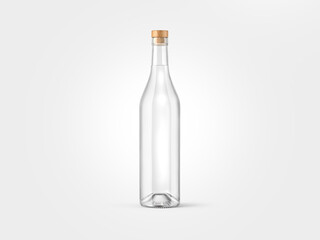 Bottle of vodka, white rum, liqueur or alcoholic beverage transparent, mockup with isolated background to be cut out, which can be used for label project presentations.