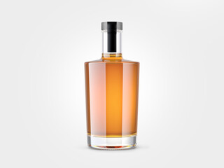 Golden rum, whiskey, brandy, cognac or alcoholic beverage bottle, mockup with isolated background...