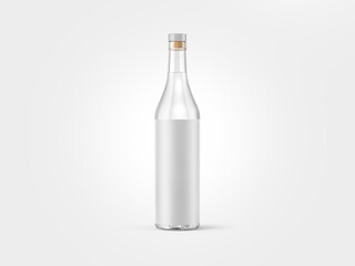Bottle of vodka, white rum, liqueur or alcoholic beverage transparent, mockup with isolated background to be cut out, which can be used for label project presentations.