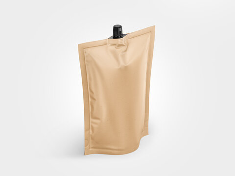 Golden, silver, natural or white bag with juice, vitamins or any other drink, packaged as a bag in a box, mockup with isolated background to be cut out, which can be used for label project presentatio