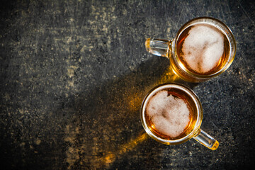Fresh beer in glasses.